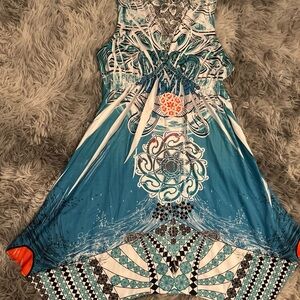 Blue and White Patterned Mini Dress